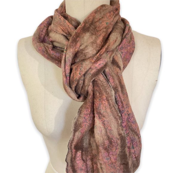 Pomegranate Moon Accessories - NWT Pomegranate Moon Art to Wear Nuno Felt Merino Wool Boho Print Silk Scarf OS